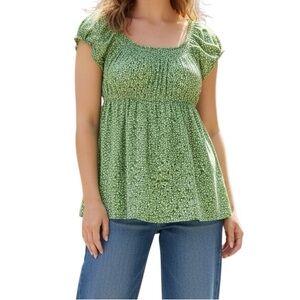 American Eagle Green Floral Babydoll Top Size 4 Cottagecore Empire Waist